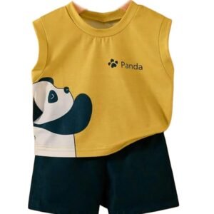 Yellow Kids Clothes for Boys | Sleeveless Printed Cotton T-shirt and Shorts Clothing Set | Summer Wear Dress for Kids