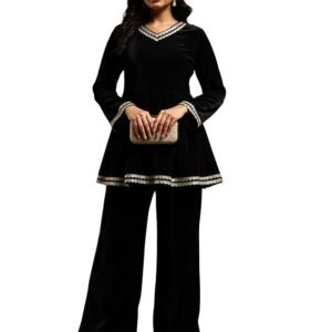 Black Velvet Kurti Set for Woman | Short Kurti for Women Latest | Co ord Set for Women Stylish Party Suit | Ethnic Office Everyday Wear & Casual Look