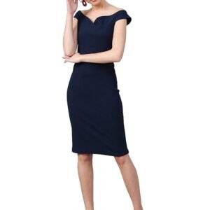 Women's Comfortable Mustard Sweetheart Neck Sleeveless Solid Midi Bodycon Casual Western Stylish Dress(Navy Blue)