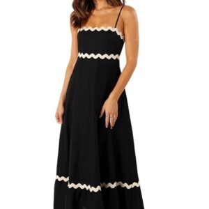 Women's Elegant Black and White Evening Gown |Strappy Sleeves |Spaghetti Strap Neck Line |Formal Fit