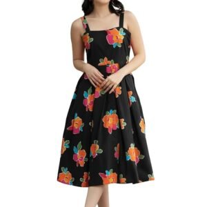 Women’s Rayon Floral Maxi Dress for Women | Soft & Breathable Fabric | Sleeveless Square Neck Fit & Flare Dress