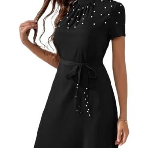 Black Women's Western Style Pearl Embellished Knee Length Kurti Dress | Stylish Tunic Topal Outfit