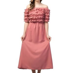 Elegant Women’s A-Line Long Maxi Dress – Fit & Flare Formal & Casual Gown with Flowy Hem – Stylish Evening Party Dress for Girls (Pink)