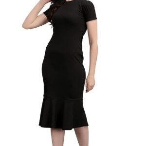 Women’s Bodycon Midi Dress(Black)