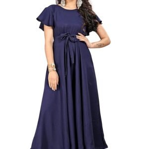 Blue Stylish Women’s Solid Crepe Maxi Gown Dress | Long Western Dress, Casual, Evening, and Brunch Outfit