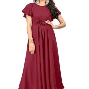 Red Stylish Women’s Solid Crepe Maxi Gown Dress | Long Western Dress, Casual, Evening, and Brunch Outfit