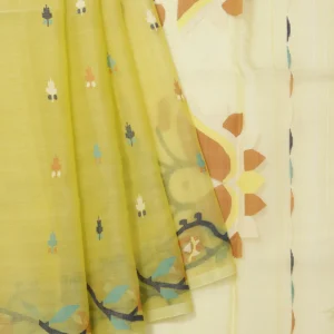 Parrot Green Bengal Jamadani Saree